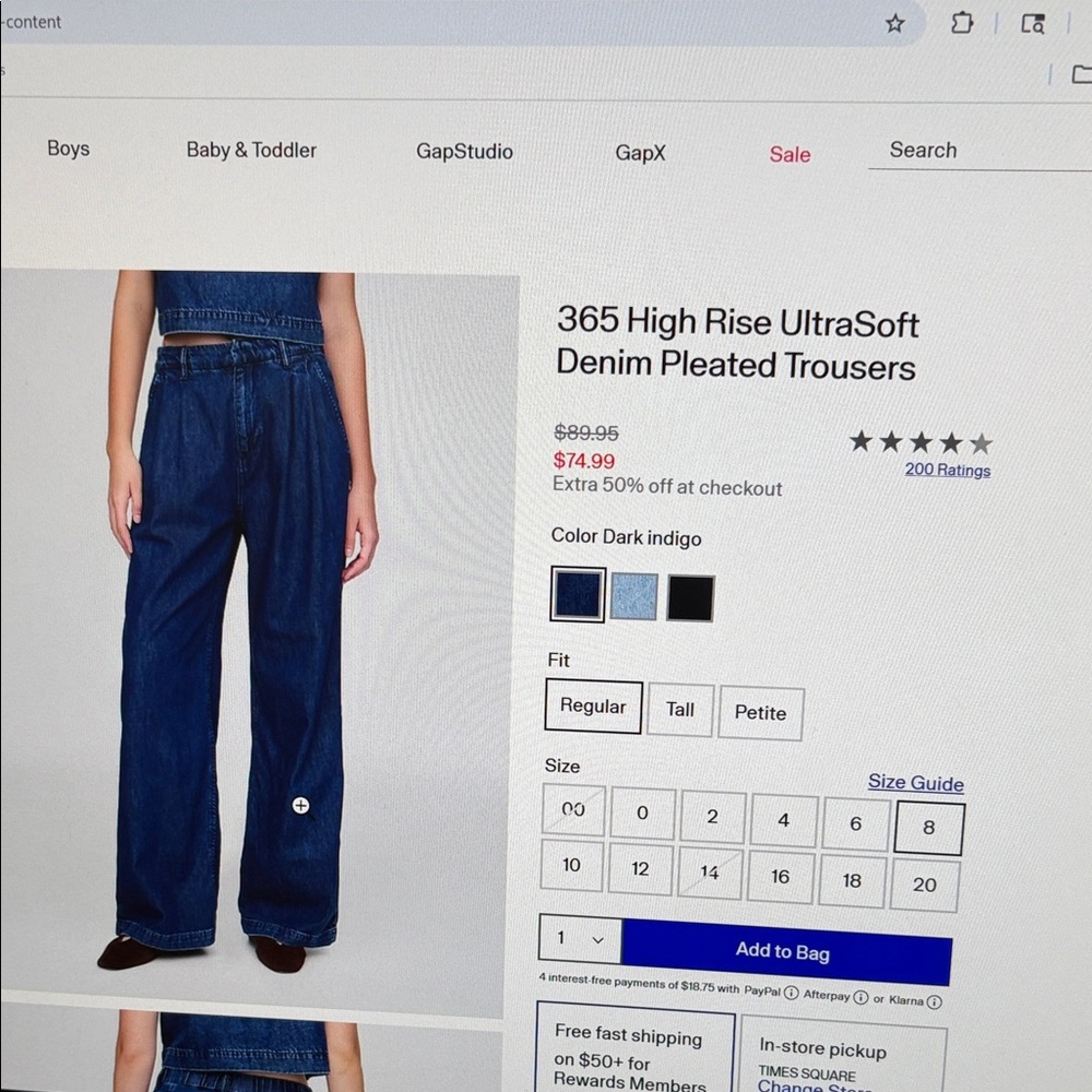 GAP Dark Blue High Rise Wide Leg Jeans